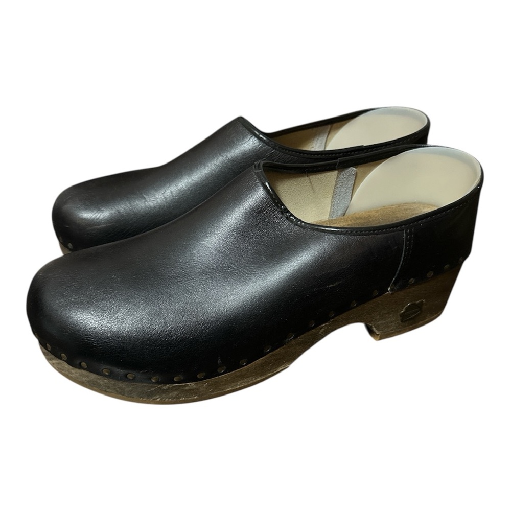 Berkemann Original Toeffler Clogs Black Wooden Soles Size EU 43